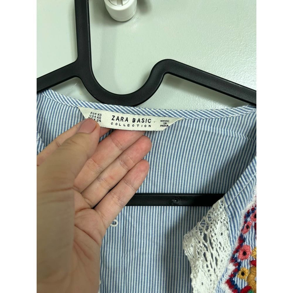 Zara Basic GUC Embroidered Striped Blouse Top Size XS - Picture 6 of 9